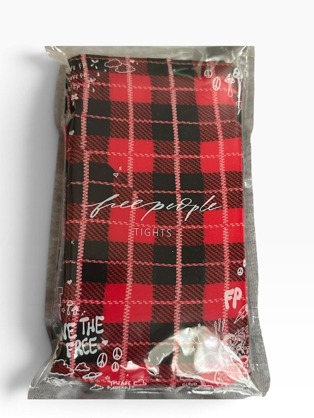 Free People Red and Black Plaid Tights